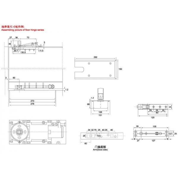 Floor Hinge 7300, color:black or blue, casting iron,  weight capacity 130kgs,