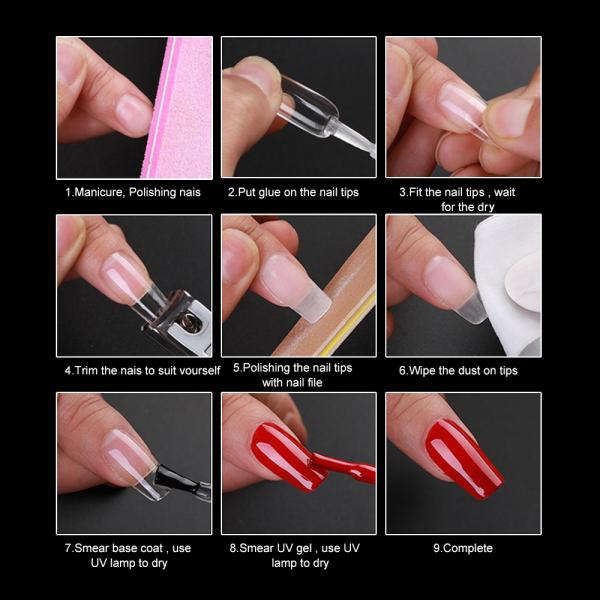 Private Label Full Cover Gel Nails Tips Artificial Long Clear French Frosted Fake Nails for DIY Nail Art