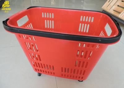 33L Shopping Basket With Wheels And Handle PU Wheels Red Colour Can Custom Logo