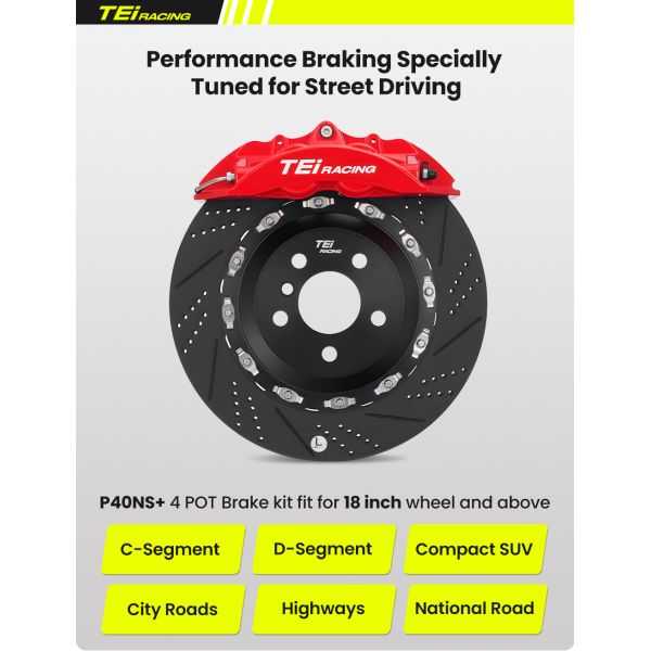 Kit de pinzas de freno TEI P40NS+ de 4 pistones BBK R18/R19 Kit de frenos grandes para Audi A4 B6 B7 B8 B8L B9 B9.5 B10 2000-2025