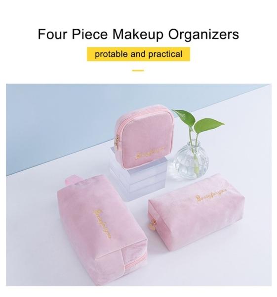 Wholesale Custom Best Selling Colorful Flannel Custom Cosmetic Set Make Up Bag for Women