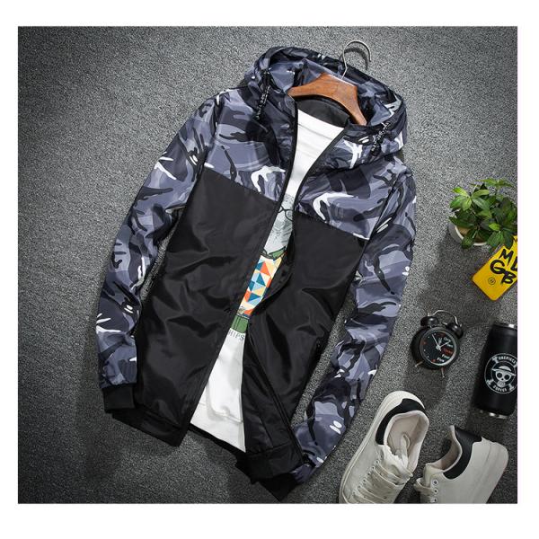 Loose Fit Men's Slim Coat with Camouflage Pattern and Raccoon Decoration