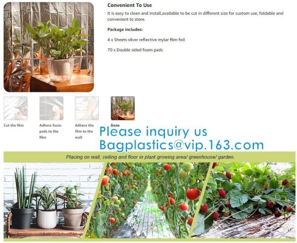 Silver Reflective Mylar Film Garden Greenhouse Covering Foil Sheets Highly Reflective, Effectively Increase Plants Grow