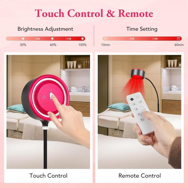 Red Light Therapy Lamp with 660nm+850nm Wavelengths, Adjustable Height and Remote Timer for Home Use