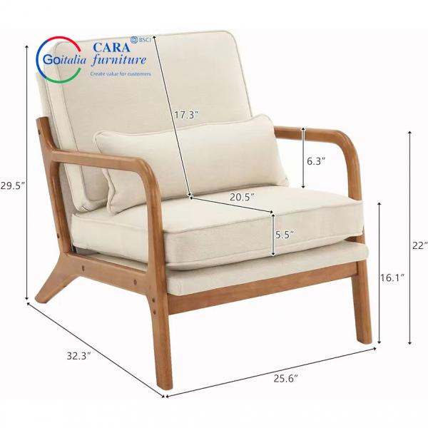 70010 Nordic Single Sofa White Fabric Cushion Solid Wood Chairs Frame Chairs For Living Room Wood With Arm