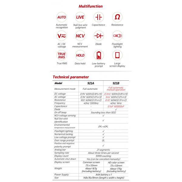 ВИКТОР 921A 921B 5999 считает умный цифровой вольтамперомметр