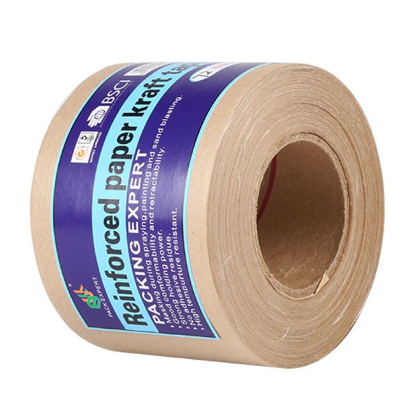 Custom Logo Kraft Paper Tape 48mm Heat-Resistant Brown Water Activated Reinforced Heavy Duty Packing Starch Glue Writable Tape