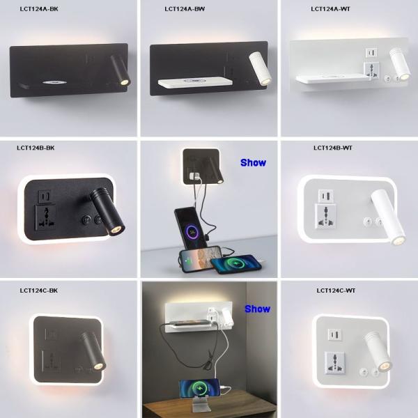 Multifunctional hotel villa apartment reading wall lamp USB Type-C wireless charger socket bedside light bedroom lamp