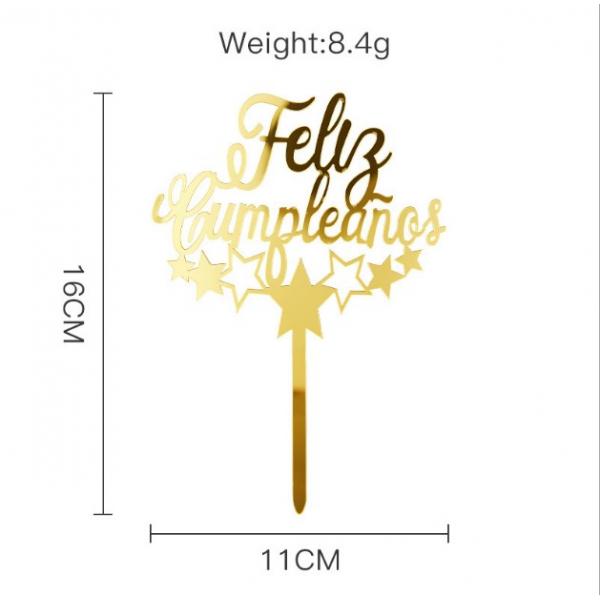 Экстракласс торта экстраклассов W11xH16cm именниного пирога с днем рождений золота Feliz Cumpleanos серебряный акриловый