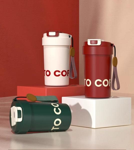Leakproof Spillproof 460ML Double Wall Custom Metal Tumblers Thermal Insulated Coffee Mug With Inner Ceramic Coating Flip Flop Lid Lightweight