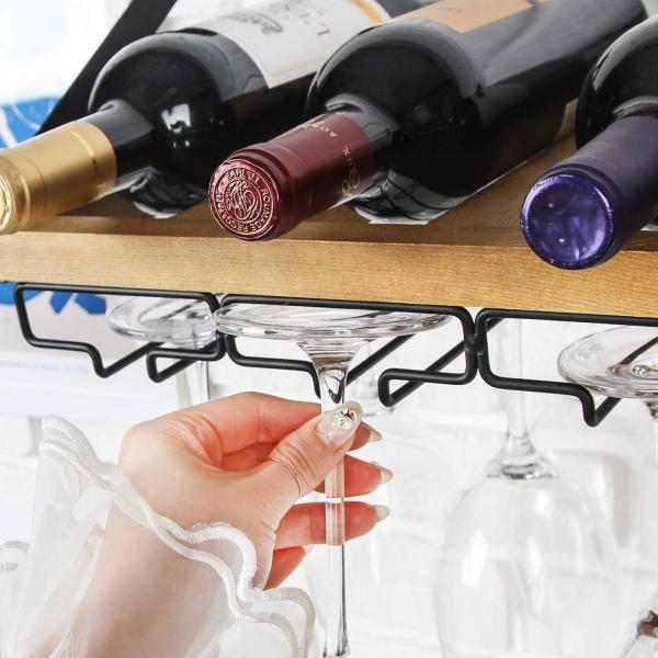 Non-folding Rack Rustic Wood Wall Mount Wine Rack with 4 Metal Wire Glass Holder Custom Design