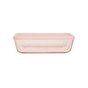 Contenedor de alimentos de vidrio rociado de color rosa con tapa de PE