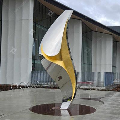 Mirror Polished Stainless Steel Sculpture / Modern Metal Sculpture With Center Gold Leaf
