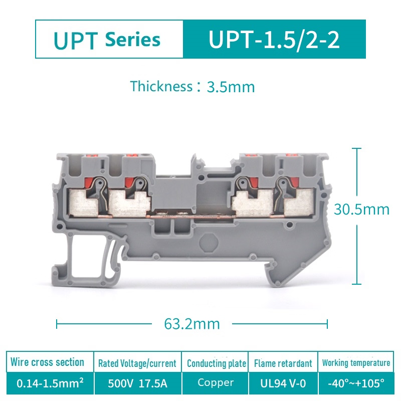 Phoenix Contact Push-in Connection Din Rail Terminal Blocks 500V 17.5A Feed-through Terminal Block