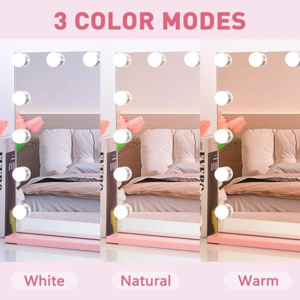 Modern Hollywood Makeup Mirror with 3 Color Temperature Adjustable Brightness and USB Charging Port