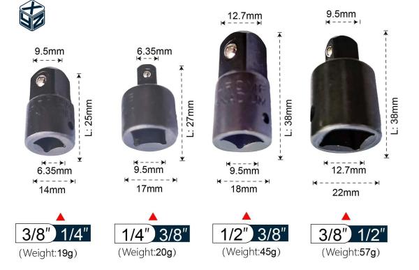 Durable 1/2 Black Impact Socket Adapter And Reducer Set With CRV Material