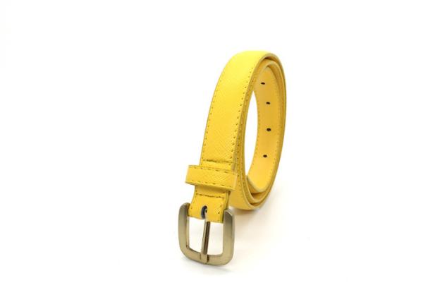 Casual Yellow Women's Fashion Leather Belts Metal Buckle 2/3”With Saffiano Grain