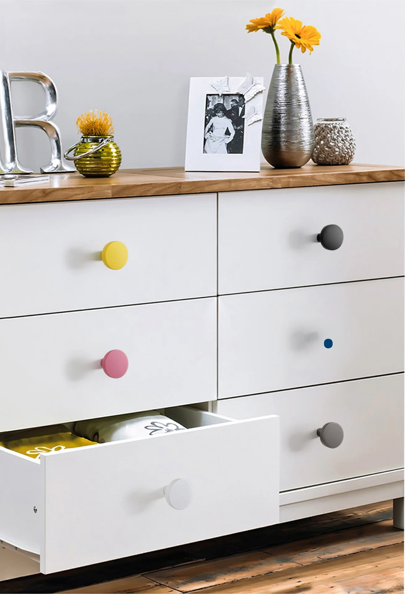 Modern Minimalist Light Luxury Aluminum 24mm Height Single Hole Handle for Dresser Wardrobe Cabinet Drawer-Easy Installation