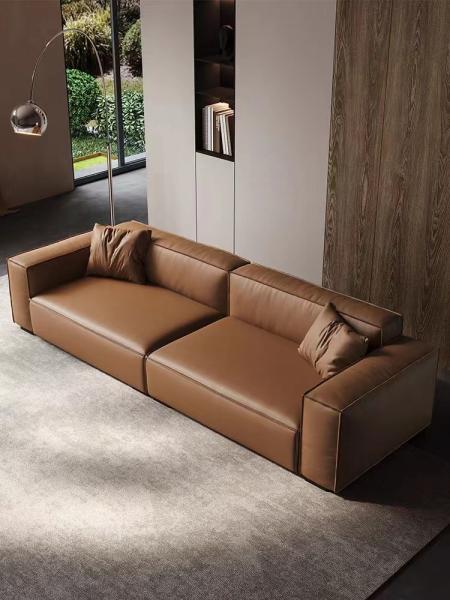 Cor principal do caramelo do couro da camada da sala de visitas feita sob encomenda de couro de Sofa Bed Straight Row Minimalist