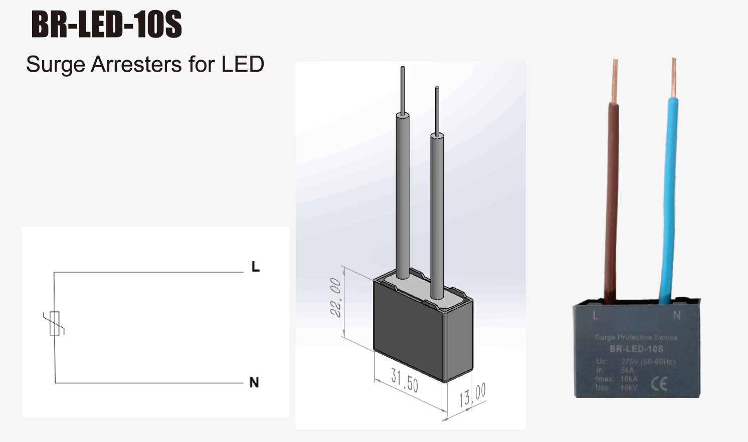 BRLED-10S surge protectors for LED AC surge protector for LED Lighting system SINGLE-PHASE AC SURGE PROTECTOR