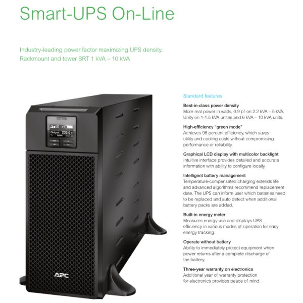 APC Smart UPS On Line 6kVA 6kW 230V SURT6000XLI с USB-накопителем DB-9 RS-232