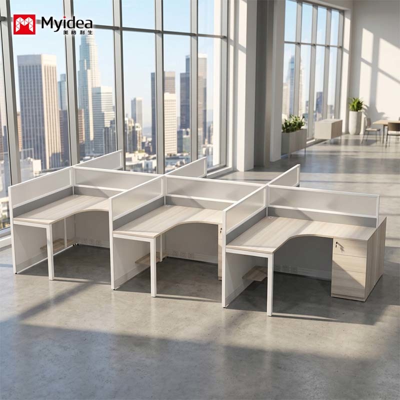 Commercial-Grade Wooden Office Desks with Tempered Glass Screens – Durable, Scratch-Resistant Surface, and Sturdy Construction for High-Traffic Workplaces.