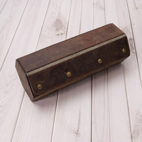 Luxury Handmade Travel Genuine Leather 3 Slots Hexagon Watch Roll Storage Case Box