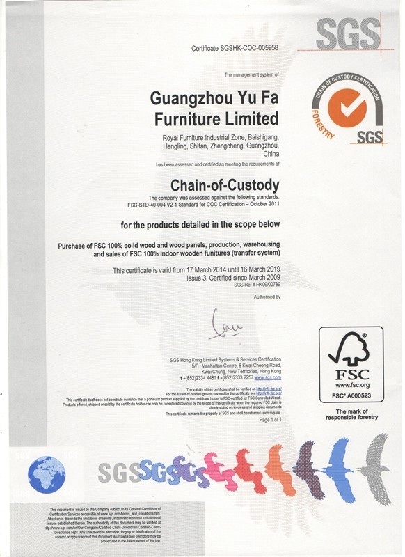 Hong Kong royal furniture holding limi ted Certifications