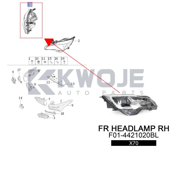 Chery Jetour X70 LED Headlight F01-4421020BL Replacement