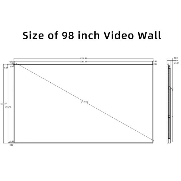 98 inch Break Proof Screen Metal Shell Large Splicing Screen 4K UHD Display LCD Digital Signage Screen Advertising Video Wall