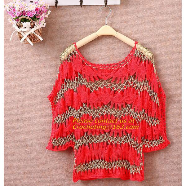 Women Hand Crocheted Batwing Sleeve Sweater, Cover up, pull over, Garment with hat, appare