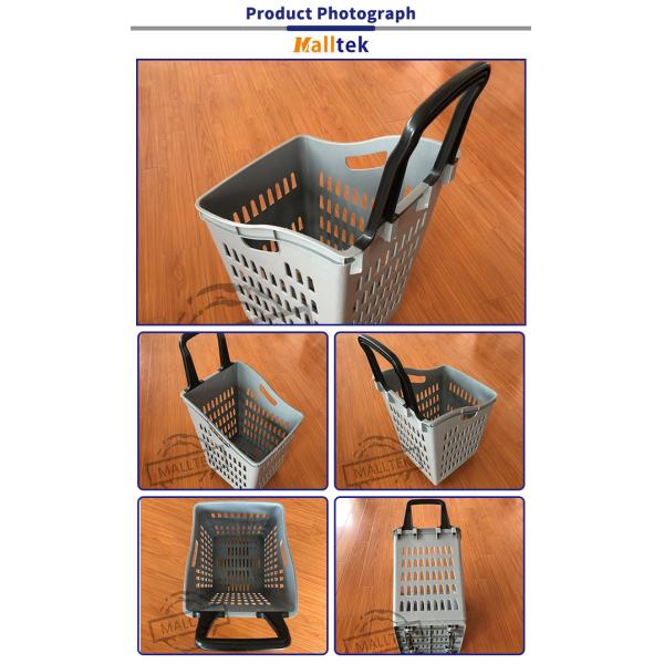 Cesta de compras de plástico gris rodante ecológico de gran capacidad