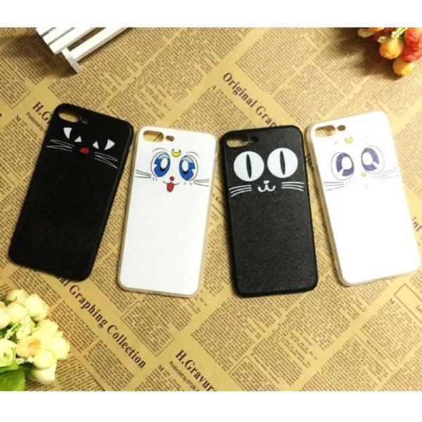 PC+TPU Silk Grain Lovely Cat And Girl Face Back Cover Cell Phone Case For iPhone 7 6s Plus