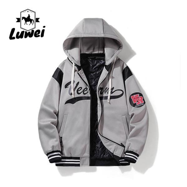 Мода хип-хоп уличная одежда наружная вышивка мотоцикл колледж в капюшоне бейсбол мужчины куртка с пользовательским логотипом