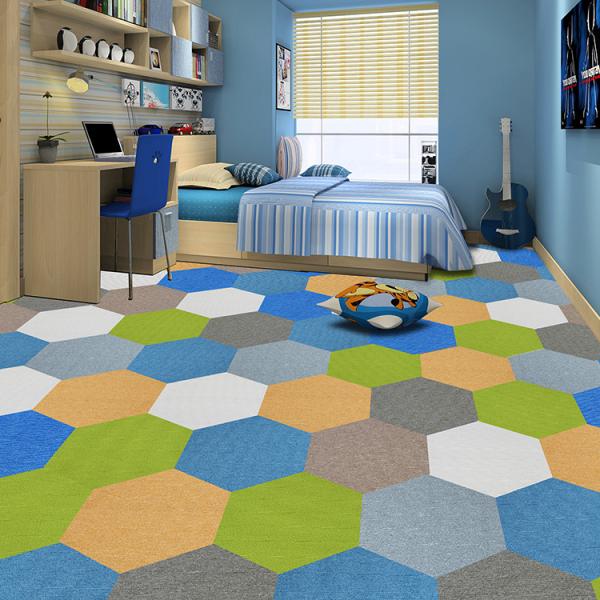 Low-Maintenance Solid Hexagon Shape Kids Room Carpet Tile Made of 100% Nylon