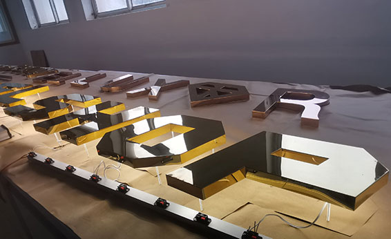 Shop Front Stainless Steel Gold Mirror Logo Metal Letter Electronic Sign Board Business Outdoor Custom Illuminated LED Sign