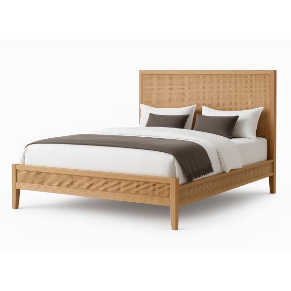 Lit plate-forme en bois massif de rotin naturel, design moderne personnalisable, durable