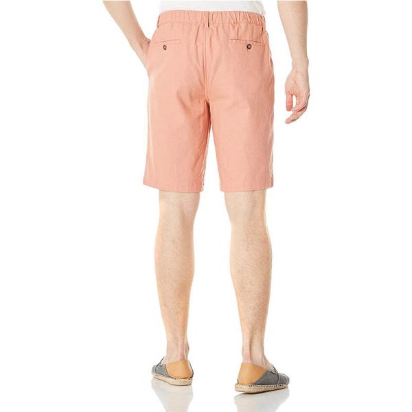 Side Pockets Back Elastic cargo Mens Linen Shorts Zipper Fly With 10 Inseam