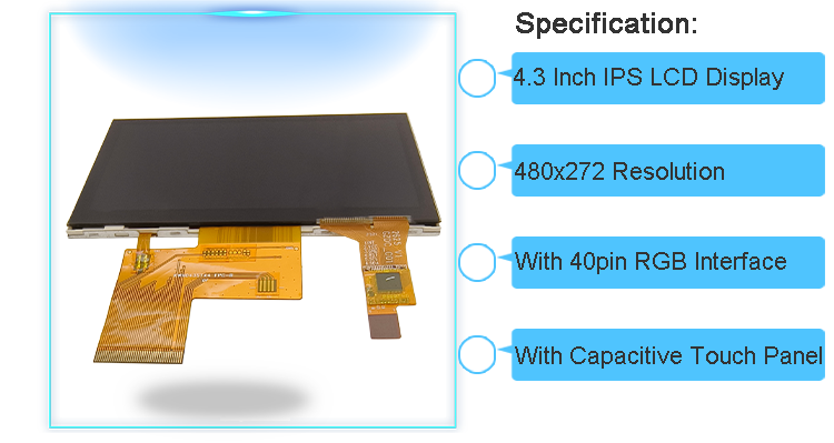 Capacitive LCD TFT Display Screen 4.3 Inch 480x272 With ST7282C Driver IC