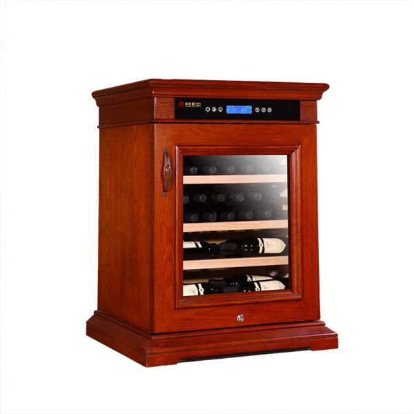 Burgundy Wooden Wine Cooler Cabinet with Precise Temperature Control and LED Interior Lighting