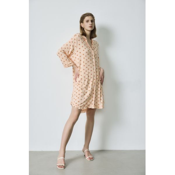 6A 19mm Mulberry Silk Floral Print Midi Length Sleep Shirt Dress