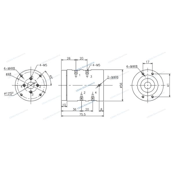 4 Channels Gas Pneumatic Rotary Union with M5 Sealing ring For Lithium battery