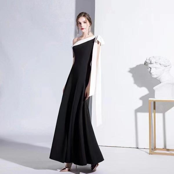 Off Shoulder Romantic Slimming Black Evening Dress For Wedding Party