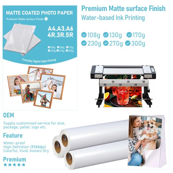 170gsm Matte Coated Photo Paper For Pigment And Dye Ink Printing