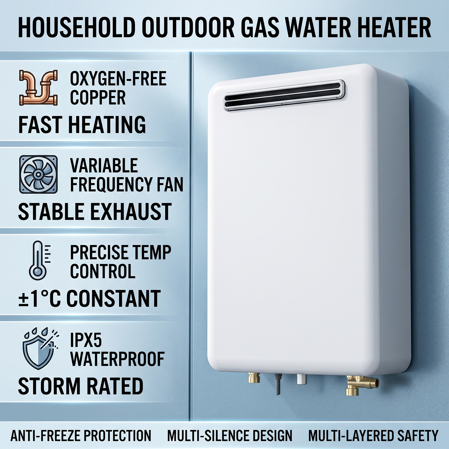 26L/min Flow Rate 48kW High Power IPX5 Storm-Rated Outdoor Gas Water Heater Tankless Instant Geyser for Luxury Villas