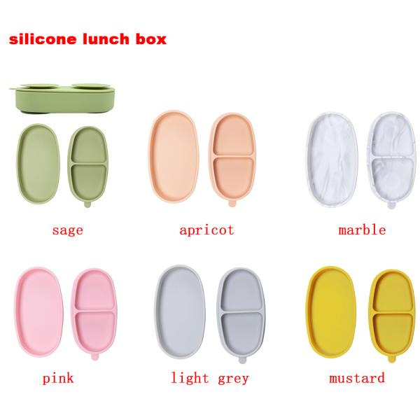 Baby Training Divided Suction Silicone Lunch Box Sage Color Silicone Snack Box