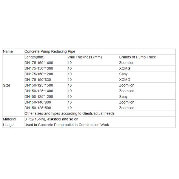 tuyau DN175-150 DN150-125 de réducteur de pompe concrète de l'épaisseur 10mm