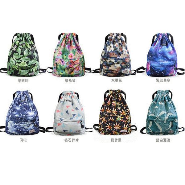 Easy Carrying Drawstring Gym Backpack , Waterproof Sports Backpack Leaf Blade Pattern