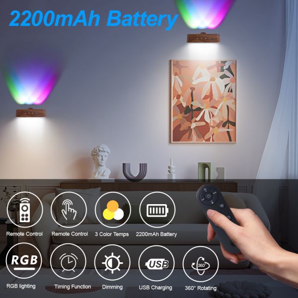 Rectangular Shade Shape Modern Rechargeable RGB 19x3 CW 170x47.8mm LED Wall Lamps Up Down Ambient Lights Home Decoration