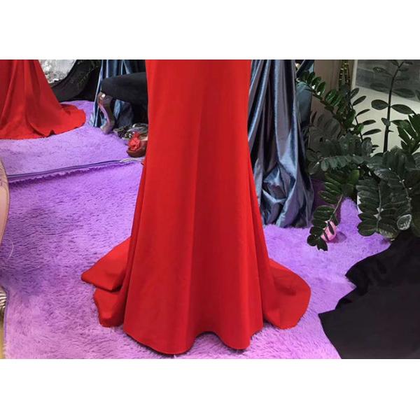 Luxury Red Mermaid Style Prom Dress Beading Hanging Neck Back Hollow Fishtail